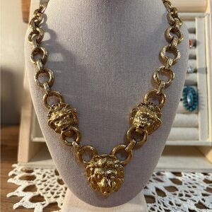 Vintage KJL Gold Lion Head Door Knocker Necklace